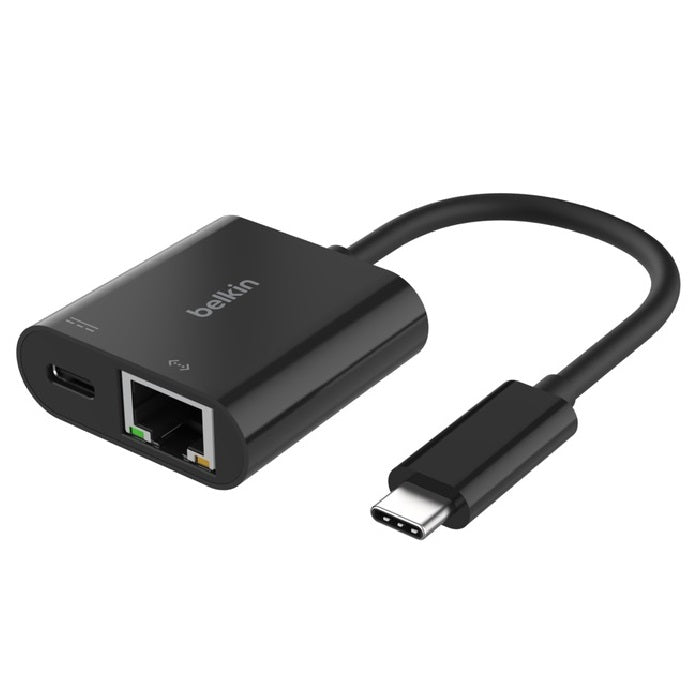 Belkin Connect USB-C to Ethernet + Charge Adapter 100W - Black (INC019BTBK), Compact,Ethernet Connection Supporting 10/100/1000 Mbps, 2