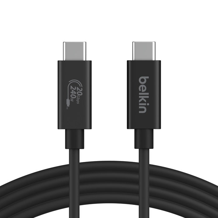Belkin Connect USB4 USB-C to USB-C Cable (2M) - Black (INZ004BT2MBK), 5A/240W, 20Gbps,4K@60Hz, Thunderbolt 4, USB-IF Certified,2