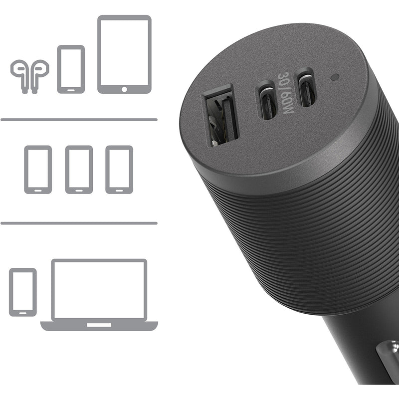 OtterBox USB-C 72W Triple Port Premium Pro Fast Car Charger - Black (78-80899), 1x USB-A (12W), 2x USB-C 30W(60W Shared), Intelligent,2 Years Warr