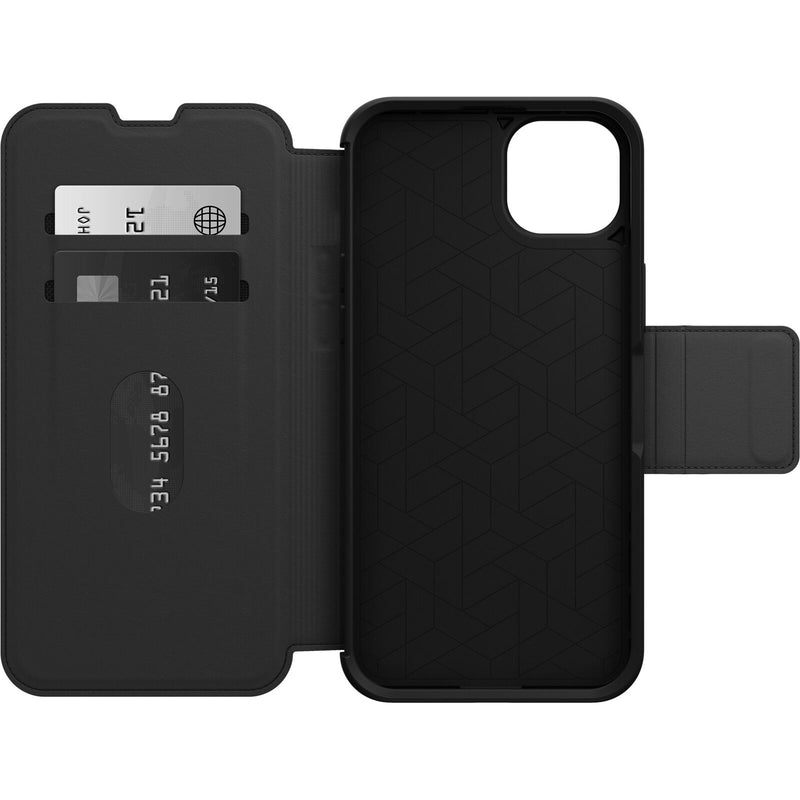 OtterBox Strada Apple iPhone 14 Plus Case Black - (77-88557), DROP+ 3X Military Standard, Leather Folio Cover, Card Holder, 7 Years