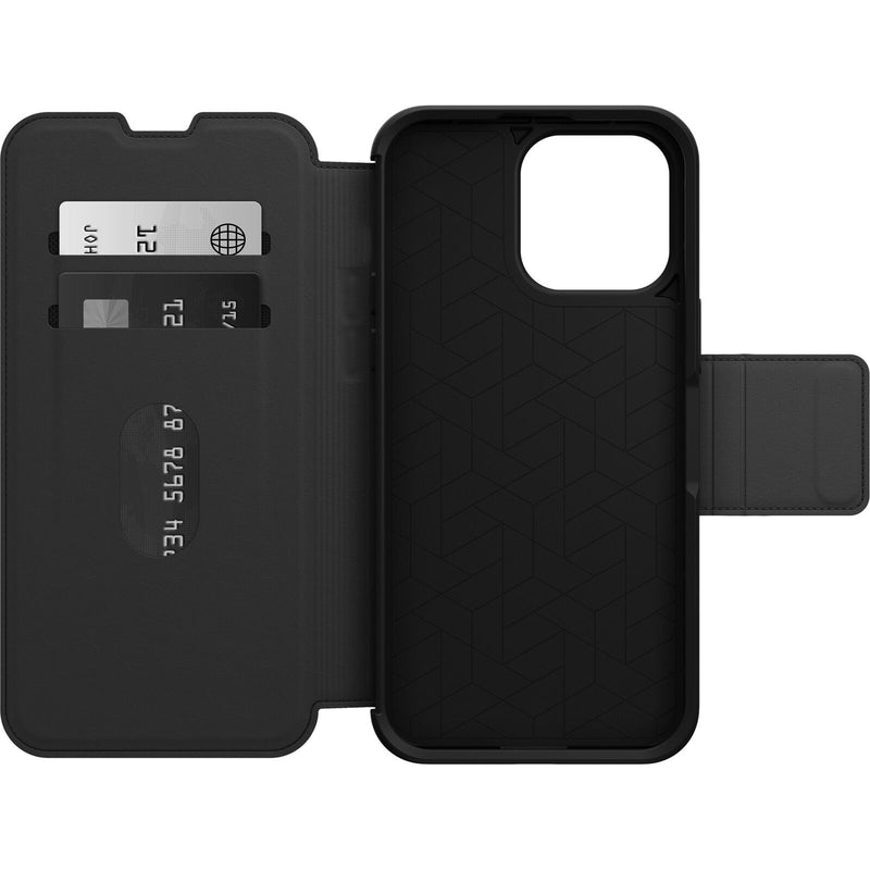 OtterBox Strada Apple iPhone 14 Pro Max Case Black - (77-88571), DROP+ 3X Military Standard, Leather Folio Cover, Soft Touch, 7 Years