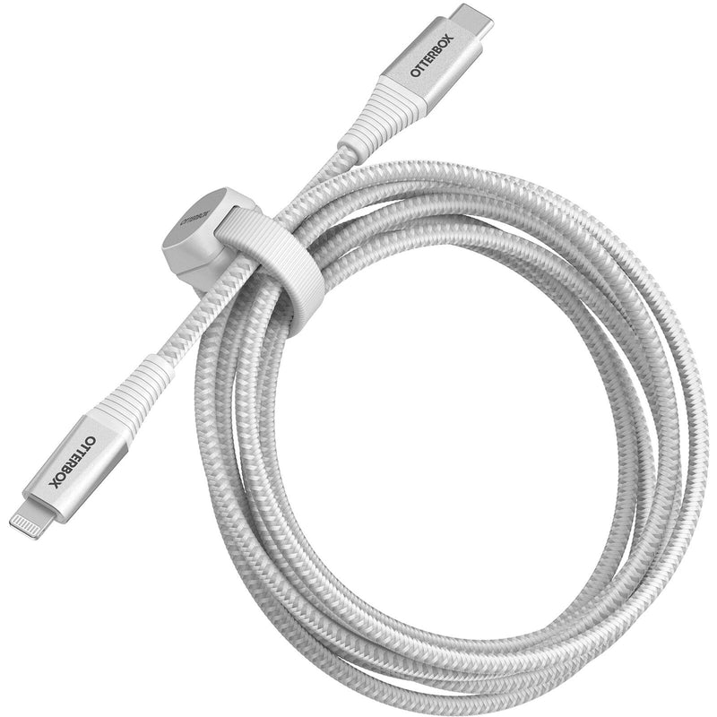 OtterBox Lightning to USB-C Fast Charge Premium Pro Cable (2M) - White (78-80891), 3 AMPS (60W), MFi, 30K Bend/Flex,Braided, 2