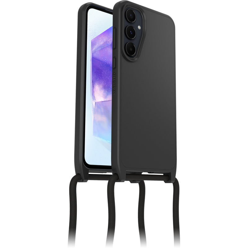 OtterBox React Necklace Samsung Galaxy A55 5G (6.6') Case - Black - (77-95422), DROP+ Military Standard, Detachable Nylon Rope, 7 Years