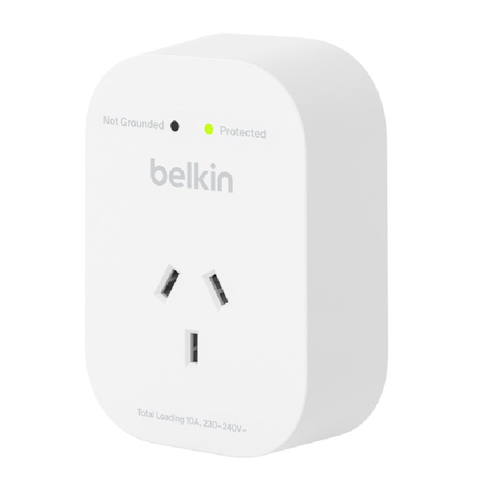 Belkin SurgePro 1-Outlet Surge Protector - White (SRA010AU),1800 Joules, Belkin 6-Point Safety System, RCM Certified, $30000 CEW, 2