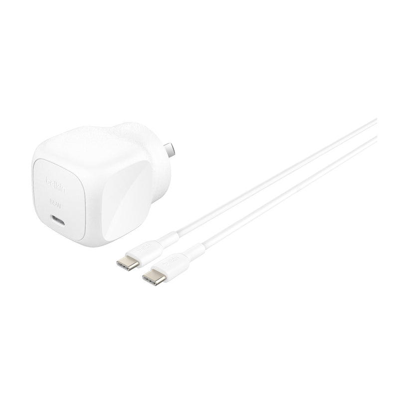 Belkin BoostCharge 65W USB-C PD 3.1 Cubic Wall Charger + USB-C to USB-C Cable - White (WCA011au1MWH-B6), Laptop, Tablet, CEW $2500, 2 Years