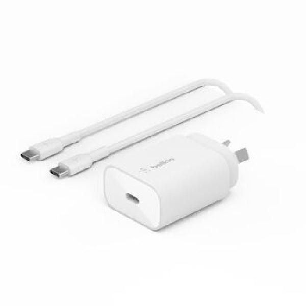 Belkin BoostCharge 25W USB-C Cubic Wall Charger + USB-C to USB-C Cable (1M) - White (WCA012au1MWH-B6), MFI-Certified, CEW $2500, 2