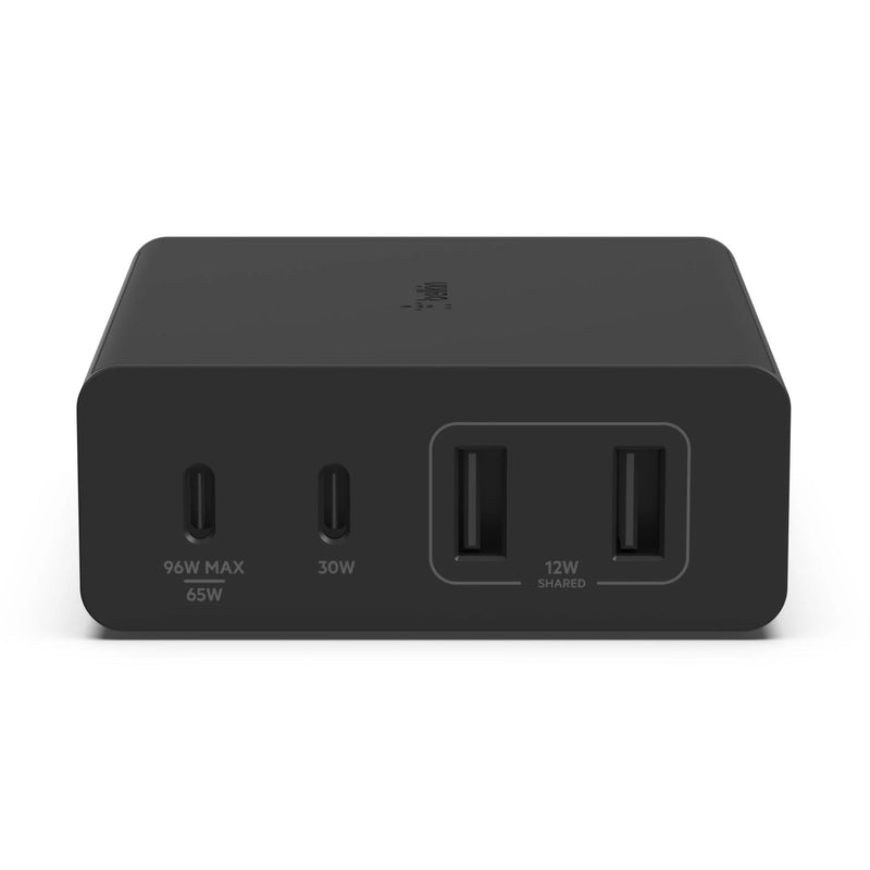 Belkin BoostCharge Pro 108W USB-C (PD 3.0) 4-Port GaN Wall Charger - Black (WCH010auBK), 2xUSB-C, 2xUSB-A, Compact Laptop Charger, 2