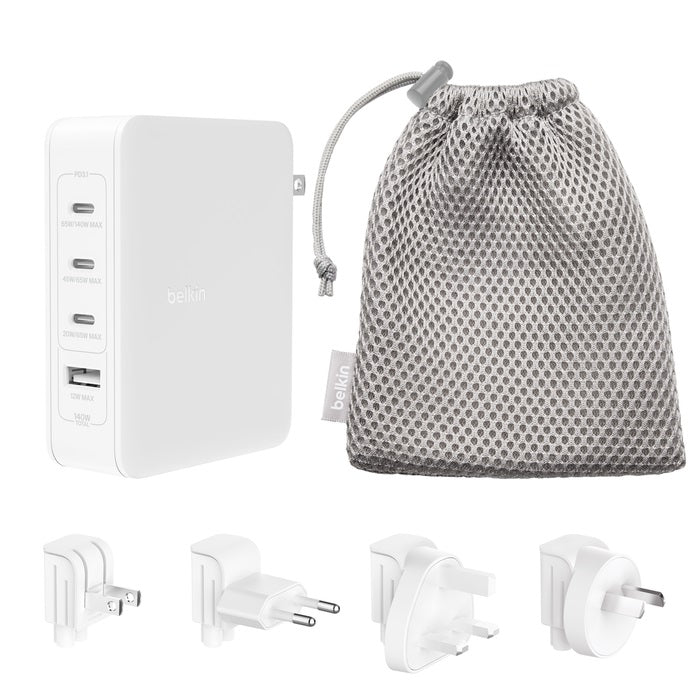 Belkin BoostCharge Pro 140W USB-C (PD 3.1) 4-Port GaN Wall Charger - White (WCH014BTWH-V3), 3x USB-C, 1xUSB-A,$2500 CEW, 2
