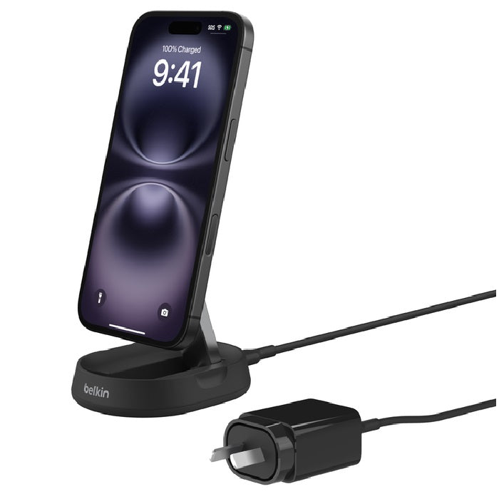 Belkin BoostCharge Pro Convertible Magnetic Wireless Charging Stand With Qi2 + 20W Wall Charger +USB-C Cable- Black(WIA008auBK), 15W, 2 Years