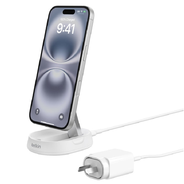 Belkin BoostCharge Pro Convertible Magnetic Wireless Charging Stand with Qi2(15W)+20W Wall Charger+USB-C Cable(1M) -White(WIA008auWH),2