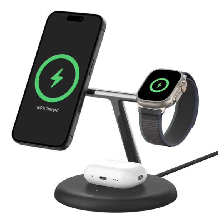 Belkin BoostCharge Pro 3-in-1 Magnetic Qi2 Wireless Charging Stand + 36W Wall Charger + USB-C Cable - Black(WIZ023AUBK),15W,CEW $2500,2