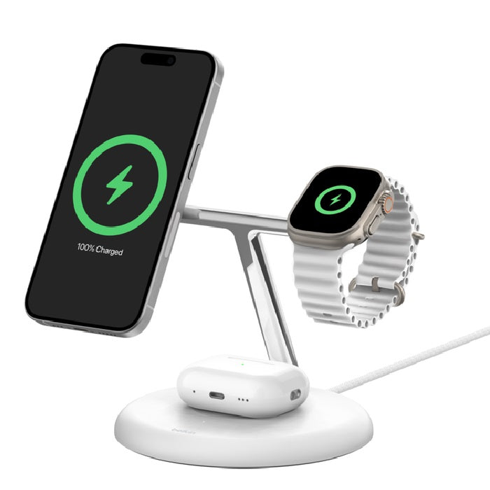 Belkin BoostCharge Pro 3-in-1 Magnetic Qi2 Wireless Charging Stand + 36W Wall Charger + USB-C Cable - White(WIZ023AUWH),15W,CEW $2500,2 Years