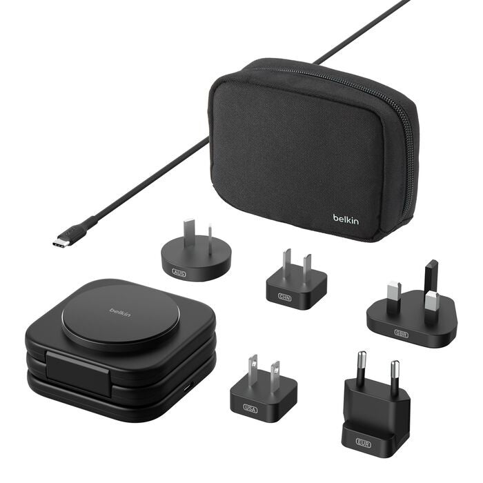 Belkin BoostCharge Pro Convertible 3-in-1 Magnetic Wireless Charging Travel Pad with Qi2 + 36W PSU + USB-C Cable- Black (WIZ024fqBK), 2 Years