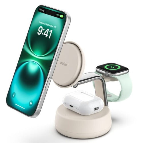 Belkin BoostCharge Pro 3-in-1 Magnetic Qi2 Wireless Charging Dock + 45W USB-C PSU + USB-C Cable - Black (WIZ040auCH), 25W, CEW $2500, 2 Years Warranty