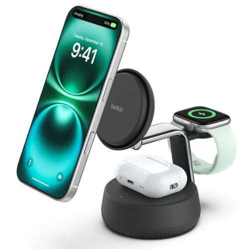Belkin BoostCharge Pro 3-in-1 Magnetic Qi2 Wireless Charging Dock + 45W USB-C PSU + USB-C Cable - Black (WIZ040auCH), 25W, CEW $2500, 2