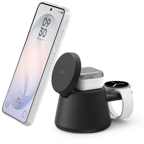 Belkin UltraCharge 3-in-1 Modular Charging Dock w/ Qi2 25W+45W Wall Charger+USB-C Cable(1M) -Black(WIZ052auBK),1xUSB-C(10W),$2500 CEW,2 Years Warranty