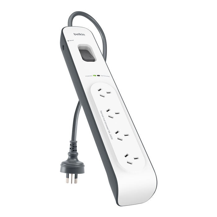 Belkin SurgeMaster 4-Outlet Surge Protection Strip with 2M Power Cord - White/Grey (BSV400au2M), 525 Joules Protection,$20,000 CEW, 2