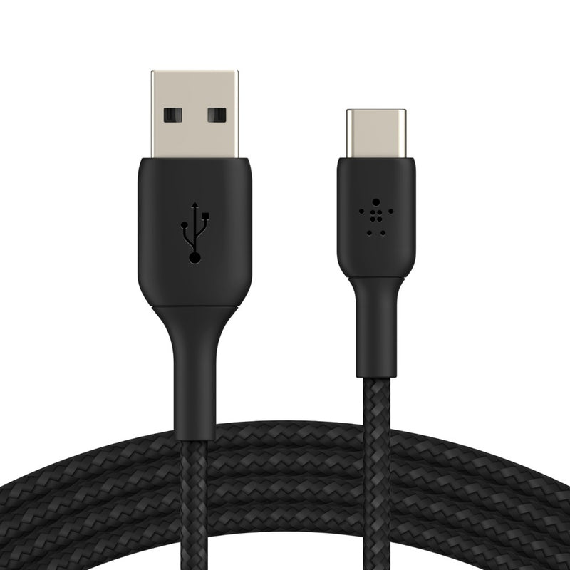 Belkin BoostCharge Braided USB-C to USB-A Cable (3M) - Black (CAB002bt3MBK), 3A/15W, 480Mbps, 30K+ Bends, Apple, USB-IF Certified, 2 Years