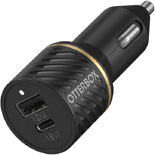 OtterBox 30W Dual Port Premium Car Charger - Black (78-52545), 1x USB-A (12W),1x USB-C PD (18W), Compact, Smart & Safe Charging, 2 Years