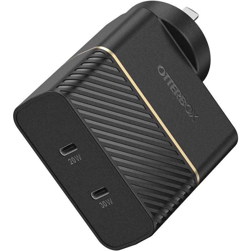 OtterBox 50W Dual Port USB-C PD Fast Wall Charger - Black (78-80354),2x USB-C (30W + 20W),Supports PPS, Compact, Safe, Ultra-Durable