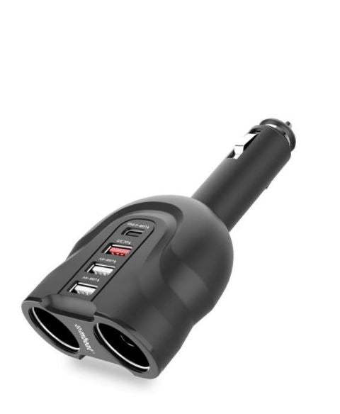mbeatÂ® Gorilla Power Four Port USB-C PD & QC3.0 Car Charger with Cigar Lighter Splitter features built-in over heat Package Weight: 120g