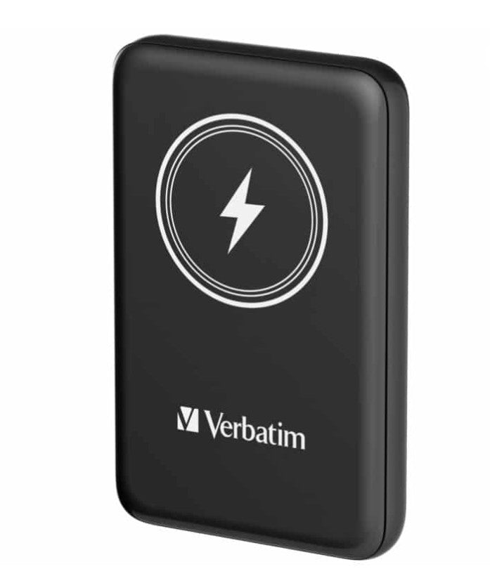 Verbatim Power Pack 10,000 mAh PD 3.0,  22.5w, embedded cables USB-C, Lightning Cables, USB-A Ports â€“ Charge 4 devices at once, LED display Black