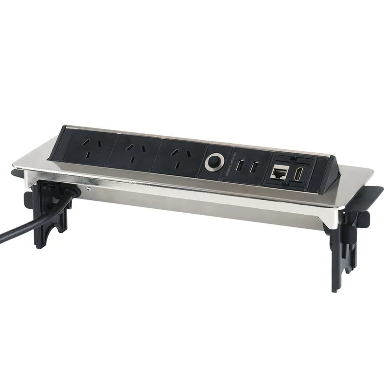 3-Way In Desk Powerboard with 2 x USB, HDMI and Ethernet