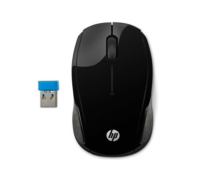 HP 200 Wireless Mouse Radio Frequency USB Optical 3 Button 1000 dpi 2xAAA Up to 12M Battery life Scroll Wheel Symmetrica Available USB port Black Mice