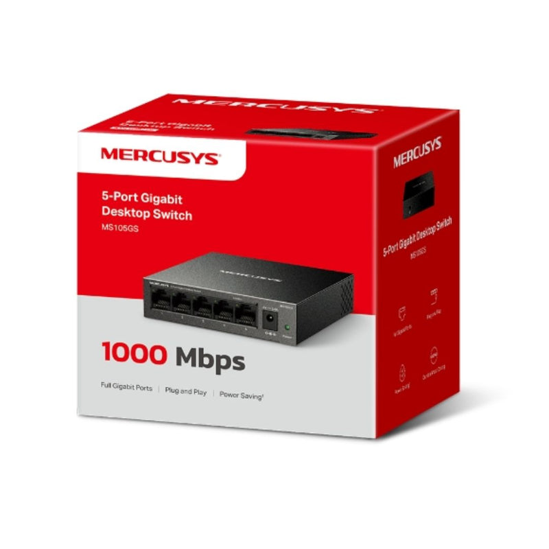 Mercusys MS105GS 5-Port Gigabit Desktop Switch, 5Ã—10/100/1000 MbpsRJ45 port Supporting Auto-MDI/MDIX