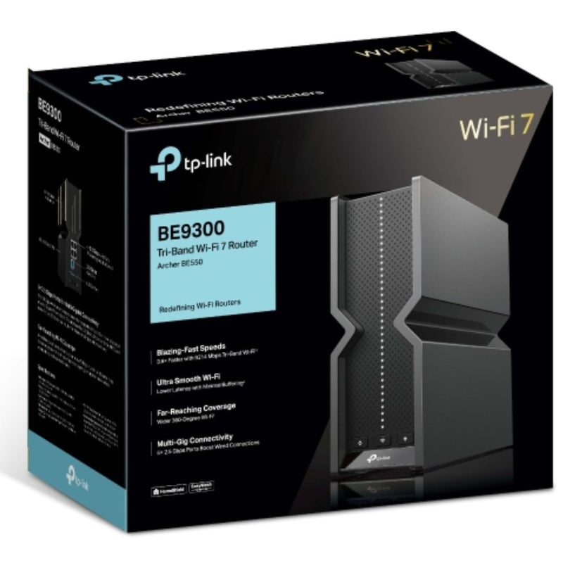 TP-Link Archer BE550 V2 BE9300 Wi-Fi 7 Tri-Band Router 688 Mbps at 2.4 GHz + 2880 Mbps at 5 GHz + 5760 Mbps at 6 , 6Ã— Internal Antennas, 1.5 GHz