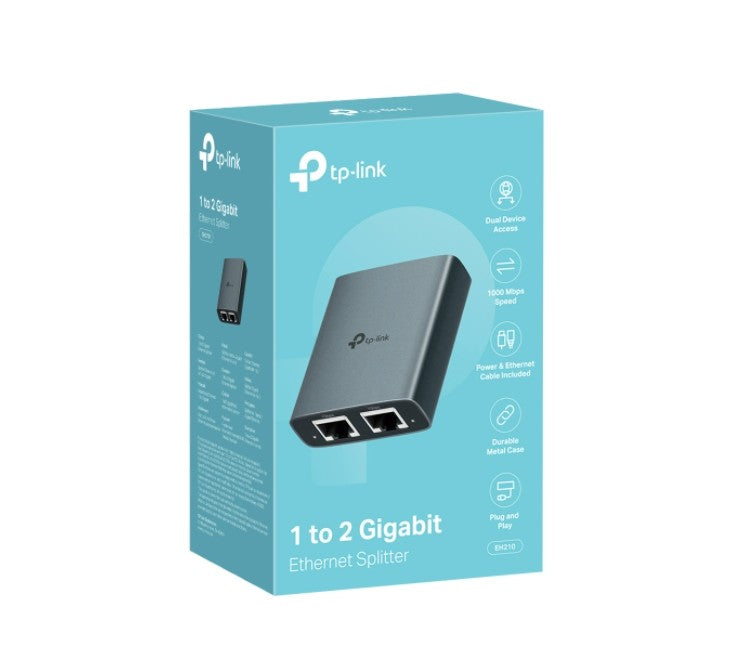 TP-Link EH210 1 to 2 Gigabit Ethernet Splitter, 1Gbps , 3 Ã— RJ45 1Gbps Ports, 1 Ã— USB-C Power Supply Port, Aluminum Alloy Case