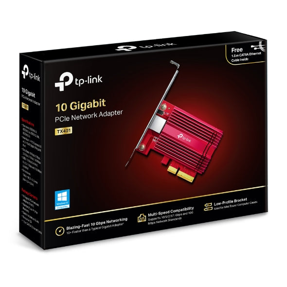 TP-Link TX401 10G 10 Gigabit PCI Express Network Adapter Low-Profile & Full-Height Brackets 1Ã— PCI Express 3.0 x4, 1Ã— RJ45 Gigabit/Megabit Port (NIC)