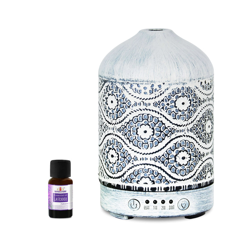 (LS) mbeat® activiva Metal Essential Oil and Aroma Diffuser-Vintage White -100ml Built-in 7 LED colour changing Auto stop misting Product