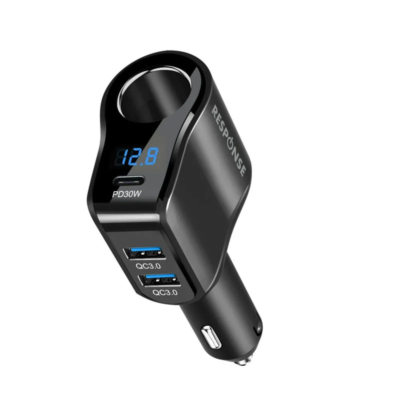 Compact Car Cigarette Lighter Adaptor With PD30W and Dual QC3.0 Outputs