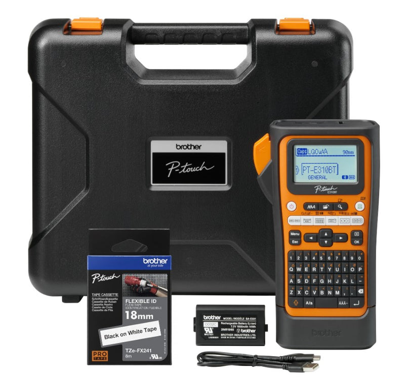 Brother PT-E310BTVP Industrial Handheld Label Printer  - 3 Year  , included Carry case, Rechargeable Li-Ion battery,1xTZE-FX241 and USB-A Cable