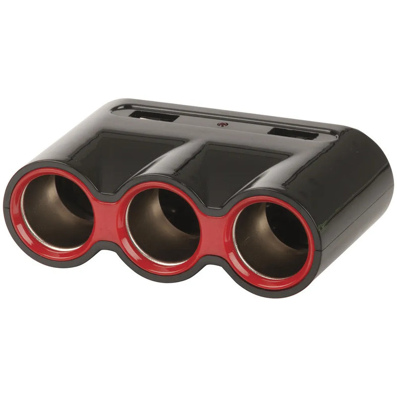 3 Way Lighter Socket with Battery Clips and USB Charge Ports