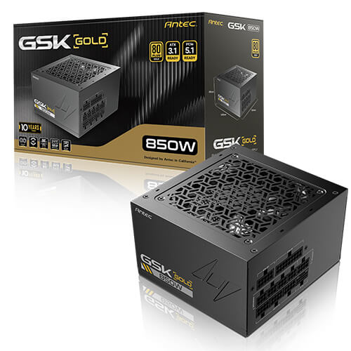 Antec GSK850 V2: ATX12V 3.1, 850W, Full-Modular, 80+ Gold, 120mm fan, 24-pin, 12V-2x6, 2Ã—CPU, 4Ã—PCI-E, 8Ã—SATA, 4Ã—Molex, 140Ã—150Ã—86mm, 10Y