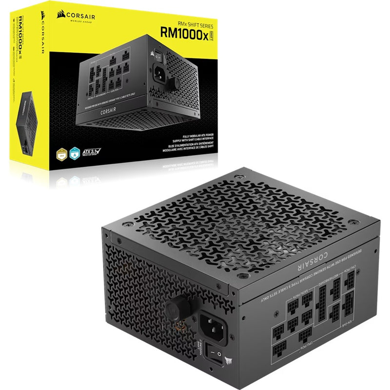 Corsair RM1000x SHIFT Fully Modular ATX Power Supply (AU), 1000W, ATX 3.1, Gold efficiency, FDB 140mm fan, fully modular, zero RPM, 10yr