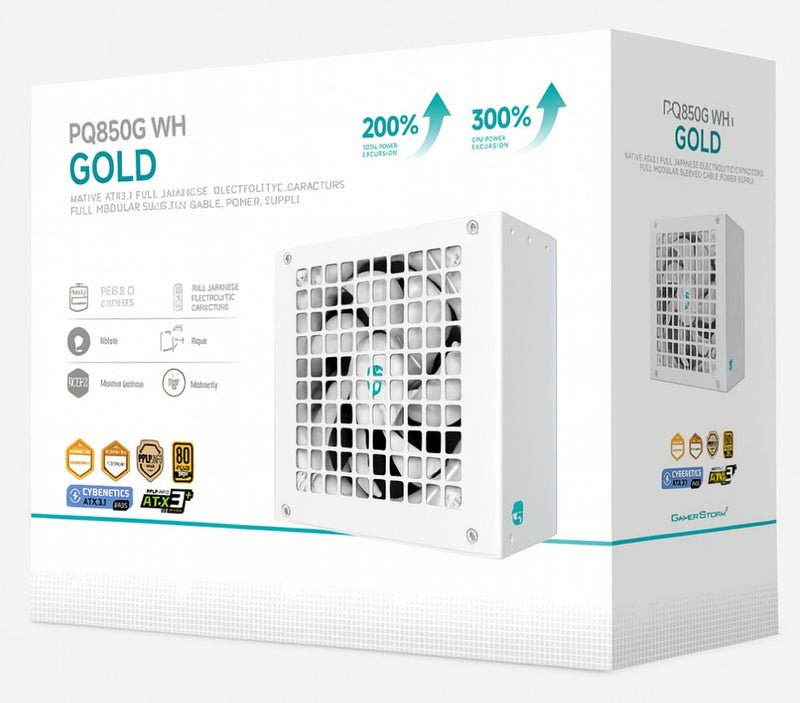 DeepCool PQ850G WH 850W Gamer Storm 80+ Gold/Cybenetics Fully Modular ATX Power Supply 120mm Fan, Japanese Capacitors, DC to DC, ATX12V V3.1,