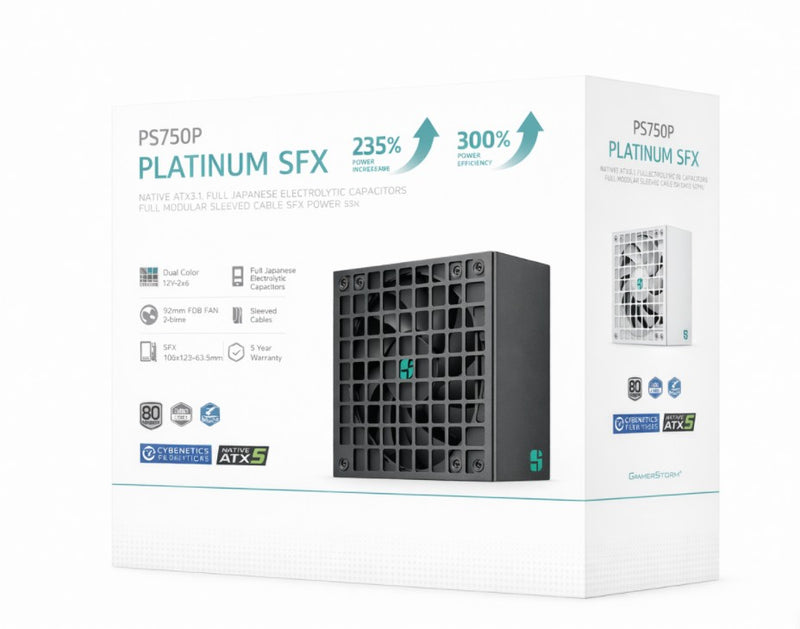 DeepCool PS750P 750W Gamer Storm SFX12V V4.1 & ATX12V V3.1M Full Japanese Electroyltic Capacitors, Cybenetics Platinum/PPLP 115V Platinum