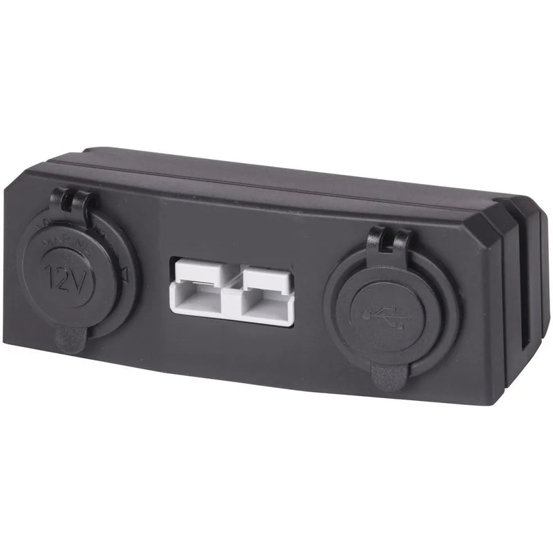 Surface Mount Bracket with 50A Battery Connector, Double USB-A and Cigarette Sockets
