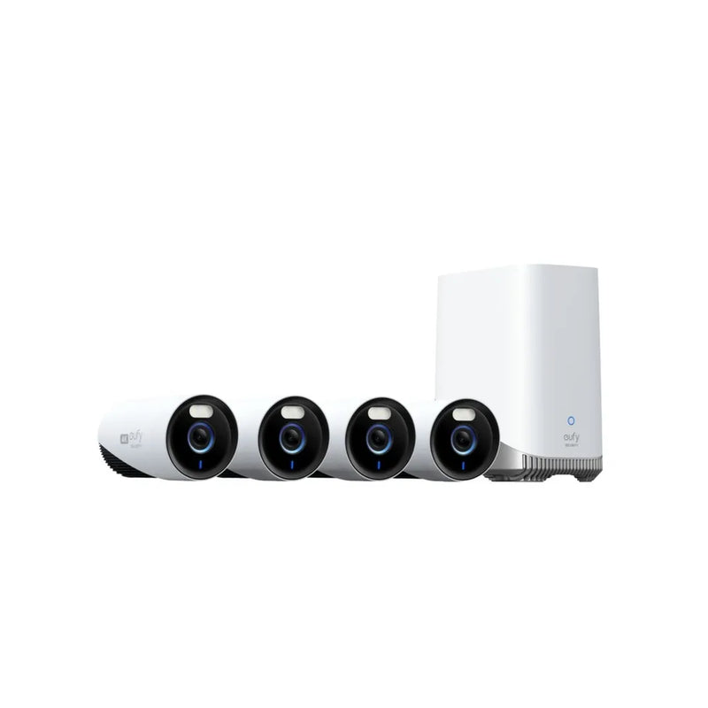 EUFY 4K Outdoor Wired Security eufyCam Professional (E330) 24/7 Recording + HomeBase 3 (4Pk)