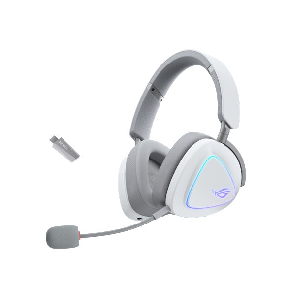 ASUS ROG Delta II Gaming Headset - WH, Tri-Mode (2.4GHz/BT/3.5mm), 50mm Titanium Drivers, 24-bit/96kHz, 32Ω, 20Hz-20kHz, 10mm Mic, 110H Bat, 318g, RGB