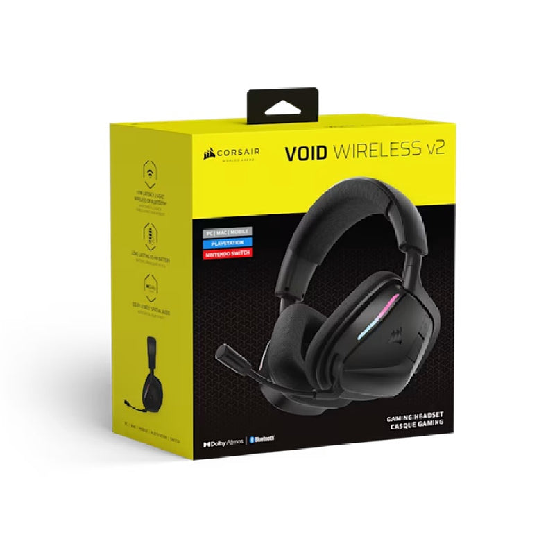 Corsair VOID WIRELESS v2 Gaming Headset â€“ Carbon, wireless, 70â€“130h, 50mm, 20Hzâ€“20kH, 50ft, PC/Mac/PS/Mobile, omni mic, 0.303kg