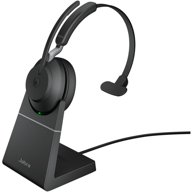 Jabra Evolve2 65 MS Mono Bluetooth Headset, Black Link 380 USB-A and Charging Stand USB-A, Passive Noise-cancelling, 2ys  , 3-Microphone Call
