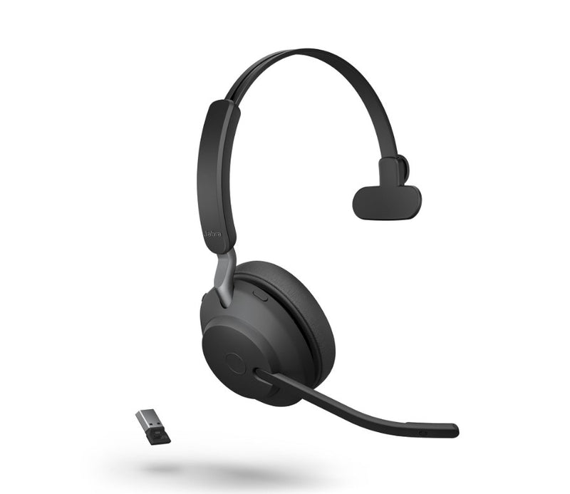 Jabra Evolve2 65 UC Mono Black Bluetooth Headset, Link 380 USB-A Passive Noise-cancelling, 2ys  , 3-Microphone Call Technology, Busylight