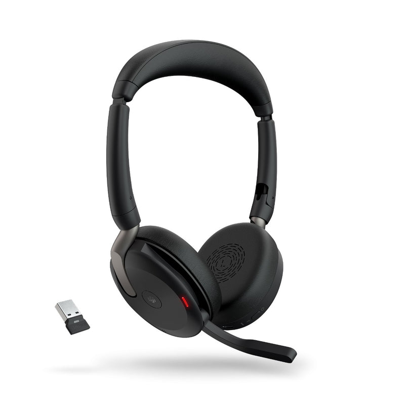 Jabra Evolve2 65 Flex MS Stereo Bluetooth Headset, Link380a USB-A Dongle, Foldable Design, 2Yr  , 20 hours battery life, ANC 30m Wireless Range