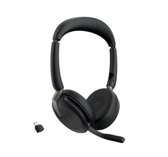 Jabra Evolve2 65 Flex MS Teams, Stereo Bluetooth Headset, Link380c USB-C Dongle, Foldable Design, 2Yr   ANC, 20 hours battery life, 30m Range