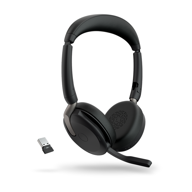 Jabra Evolve2 65 Flex UC Stereo Bluetooth Headset, Link380a USB-A Dongle Included, Foldable Design, 2Yr  , 30m Wireless Range, 20 hours battery