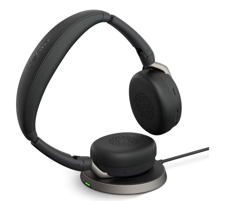 Jabra Evolve2 65 Flex UC Stereo Bluetooth Headset, Link380c USB-C Dongle & Wireless Charging Stand Included, Foldable Design, 2Yr  , ANC